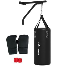 Soozier Unfilled Punching Bag for Adults, Heavy Bag Wall Mount Set with Bracket, Boxing Gloves, Hand Wraps and 360�� Swivel Hook for Muay Thai and MMA
