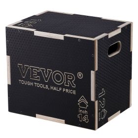 VEVOR 3 in 1 Plyometric Jump Box, 16/14/12 Inch Wooden Plyo Box, Platform & Jumping Agility Box, Anti-Slip Fitness Exercise Step Up Box for Home Gym T