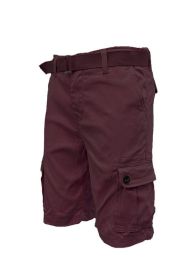 Weiv Mens Belted Cargo Shorts Pockets and Belt (Color: Burgundy, size: 36)
