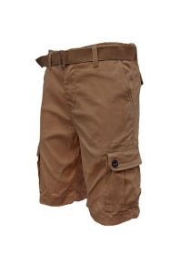 Weiv Mens Belted Cargo Shorts Pockets and Belt (Color: Mocha, size: 40)