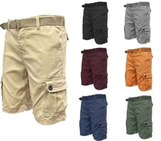 Weiv Mens Belted Cargo Shorts Pockets and Belt (Color: Dark grey, size: 30)