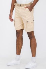 Weiv Mens Belted Cargo Shorts Pockets and Belt (Color: Khaki, size: 40)