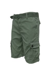 Weiv Mens Belted Cargo Shorts Pockets and Belt (Color: OLIVE, size: 38)