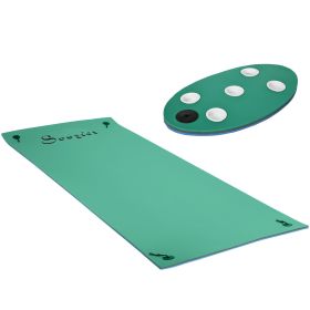 Soozier 12' x 5' Lily Pad Floating Mat with Cup Holder Table, 3-Layer Portable Roll-Up Water Mat Float Dock for 2-3 People, on Lake, River, Beach, Swi (Color: as Pic)