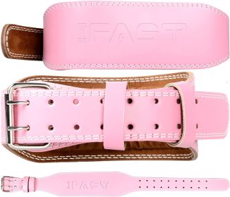 Pink Leather Weight Lifting Belt, Men & Women 4 Inch Wide Strength Training Belt Metal Buckle & Padded Lumbar Support Adjustable Workout  for Deadlift (size: M)