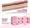 Pink Leather Weight Lifting Belt, Men & Women 4 Inch Wide Strength Training Belt Metal Buckle & Padded Lumbar Support Adjustable Workout  for Deadlift